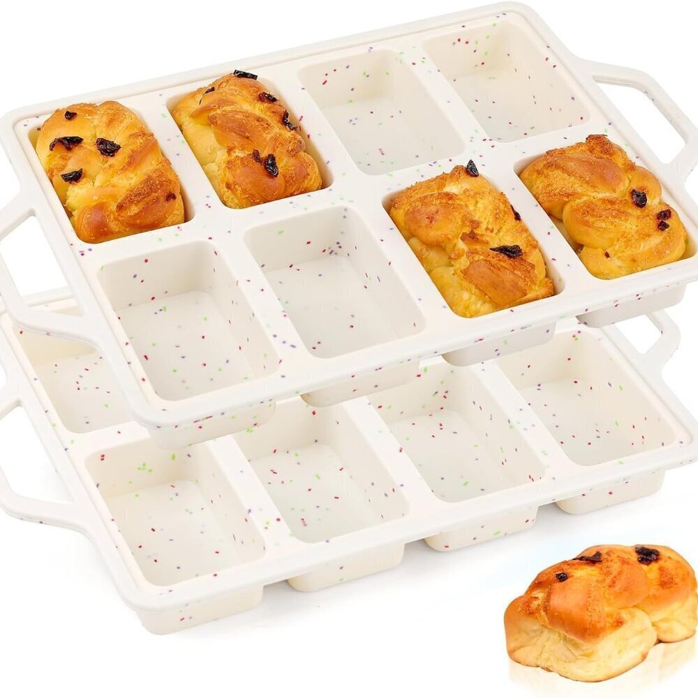Cream Silicone Mini Loaf Pans Metal Frame 2 Pack Baking